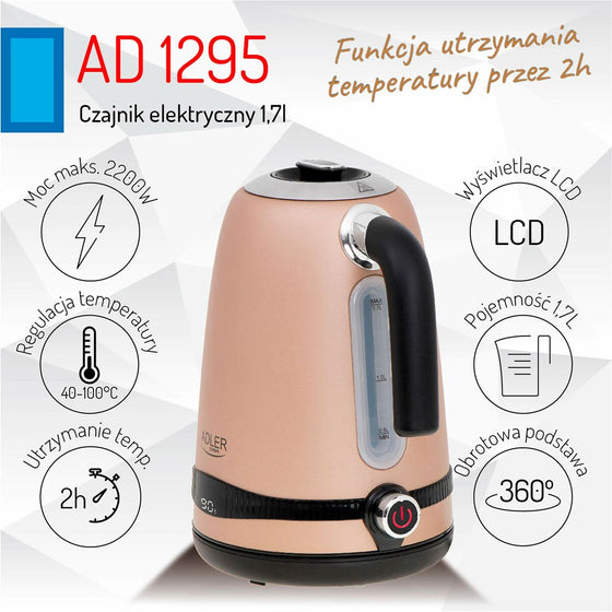 Hervidor Adler AD 1295 Beige Acero Inoxidable 2200 W 1850 W 1,7 L