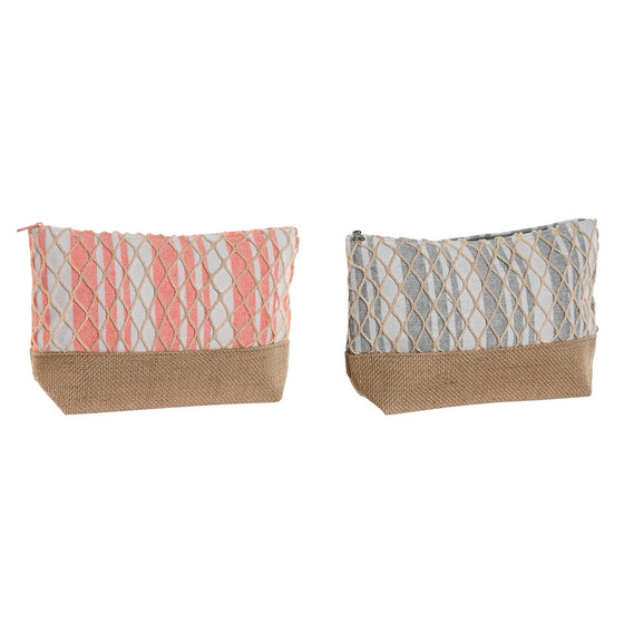 Neceser de Viaje Home ESPRIT Gris Coral 25 x 7 x 15 cm (2 Unidades)