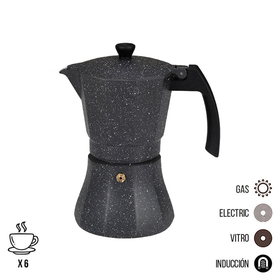 Cafetera Italiana EDM Negro Aluminio 6 Tazas Inducción