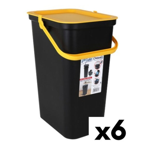 Cubo de Basura para Reciclaje Tontarelli Moda 24 L Amarillo Negro (6 Unidades)