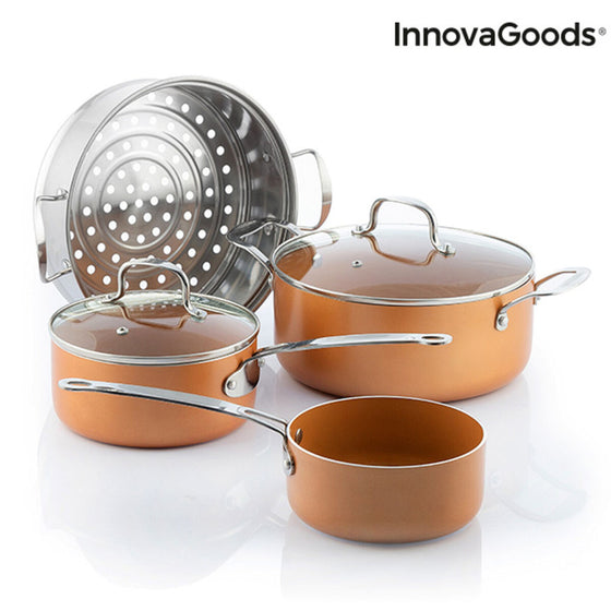 Batería de Cocina con Vaporera Copper-Effect InnovaGoods (6 Piezas)