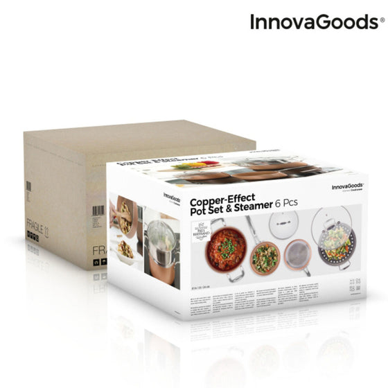 Batería de Cocina con Vaporera Copper-Effect InnovaGoods (6 Piezas)