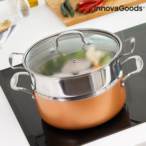 Batería de Cocina con Vaporera Copper-Effect InnovaGoods (6 Piezas)