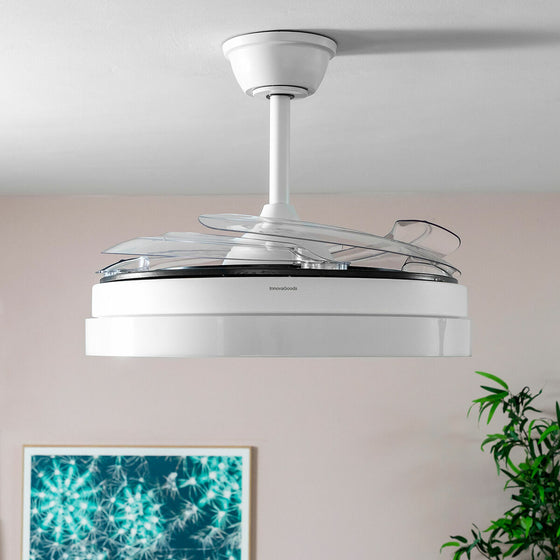 Ventilador de Techo con Luz LED y 4 Aspas Retráctiles Blalefan InnovaGoods Blanco 72 W